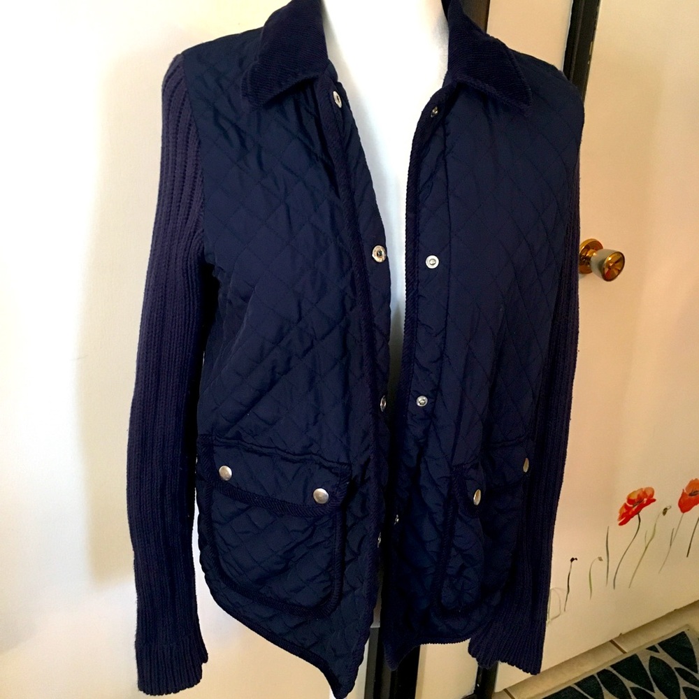 Quilted navy blue snap jacket